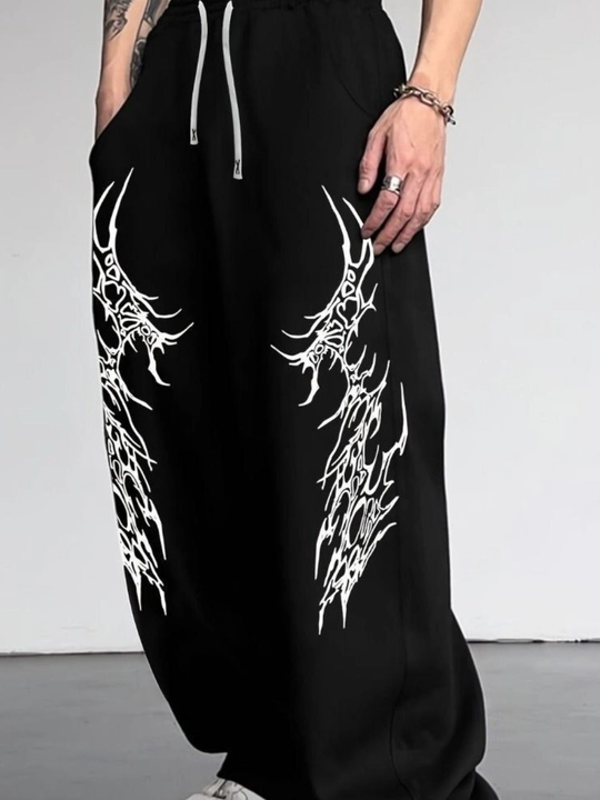 Erkaklar uchun Y2K Baggy Jogger shim, keng fason, grafik printli streetwear shim