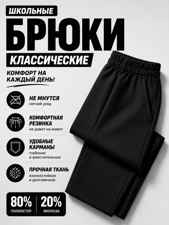 Брюки для мальчиков, школьные, на резинке, классические