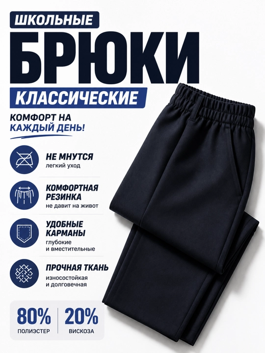 Брюки для мальчиков, школьные, на резинке, классические