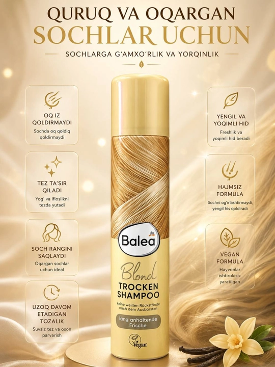 Balea Trocken Shampoo quruq shampun, sochni tez tozalaydi, yog'ni yutadi, 200 ml - 