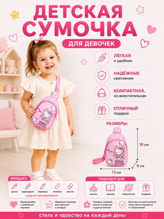 Qizlar uchun yelkaga taqiladigan bolalar sumkasi, qizchalar sumkasi, Hello kitty, Stitch - 