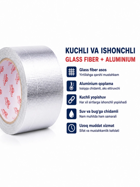 Алюминиевая лента Glass Fiber 48 мм × 24 м | Термостойкая Nano Tape