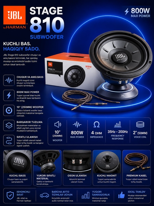 JBL Stage 810 avtomobil sabvuferi - 