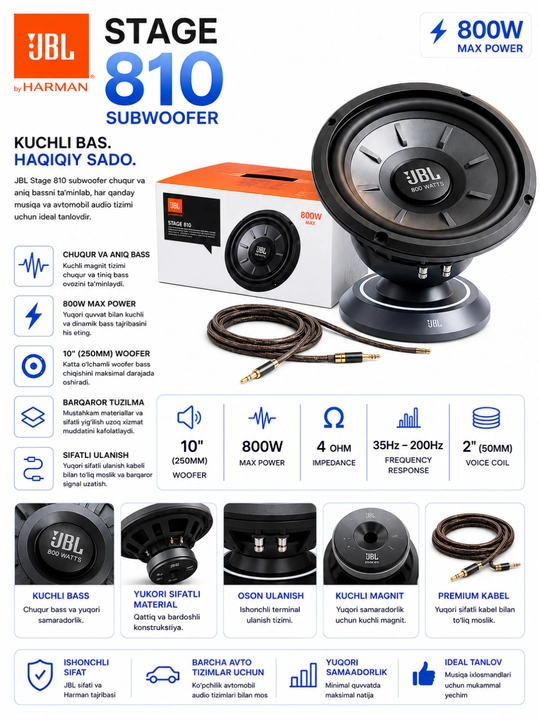JBL Stage 810 avtomobil sabvuferi
