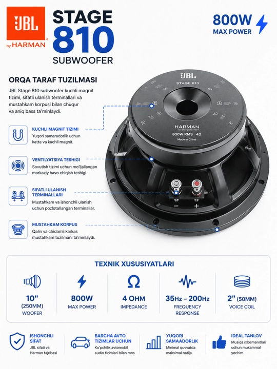JBL Stage 810 avtomobil sabvuferi