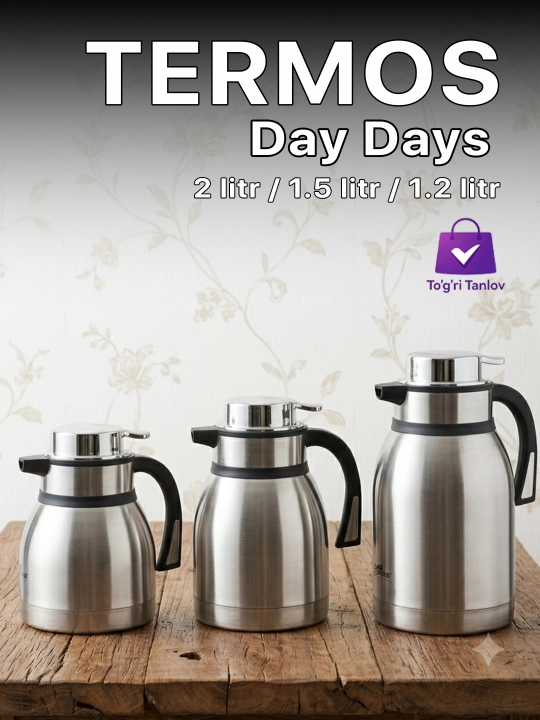 Термос Day Days, 2 л / 1.5 л / 1.2 л – для чая, кофе и горячих, холодных напитков