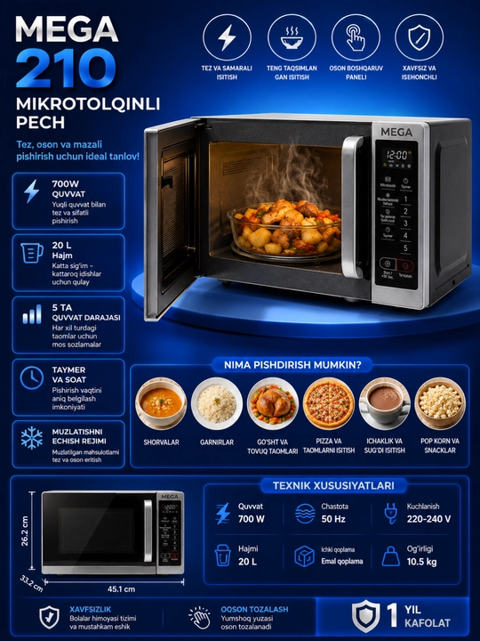 Mega 210 mikroto‘lqinli pechi - 
