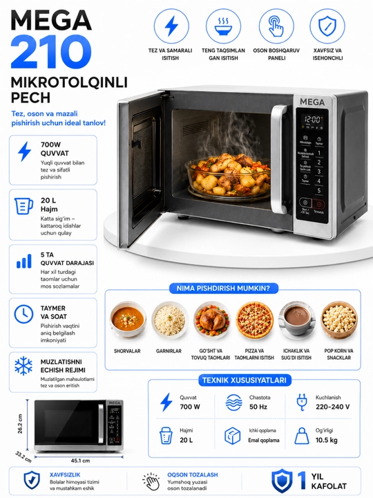 Mega 210 mikroto‘lqinli pechi