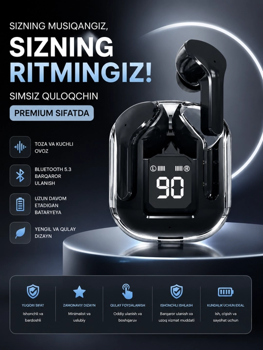 Беспроводные TWS наушники AIBT Bluetooth 5.3 с LED-дисплеем и зарядным кейсом Type-C - 