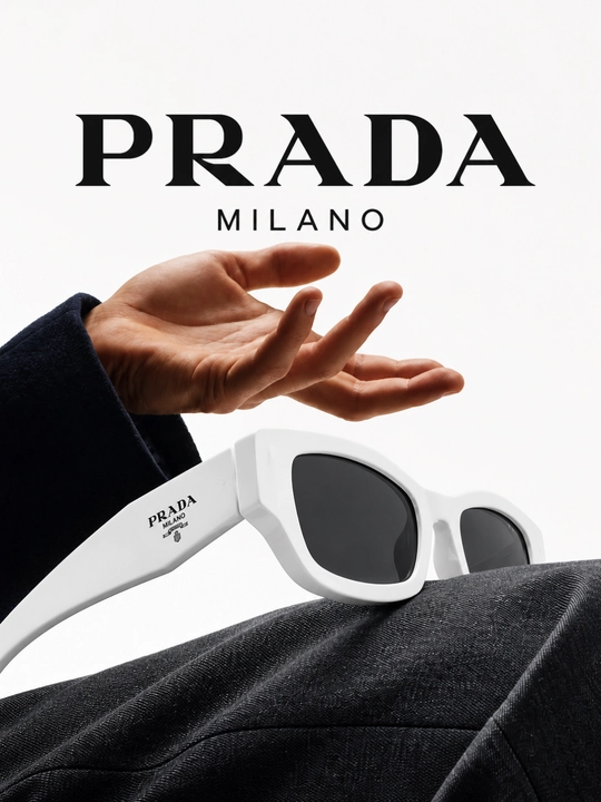 PRADA Milano yozuvli ayollar quyosh ko‘zoynagi, qalin to‘rtburchak ramkali