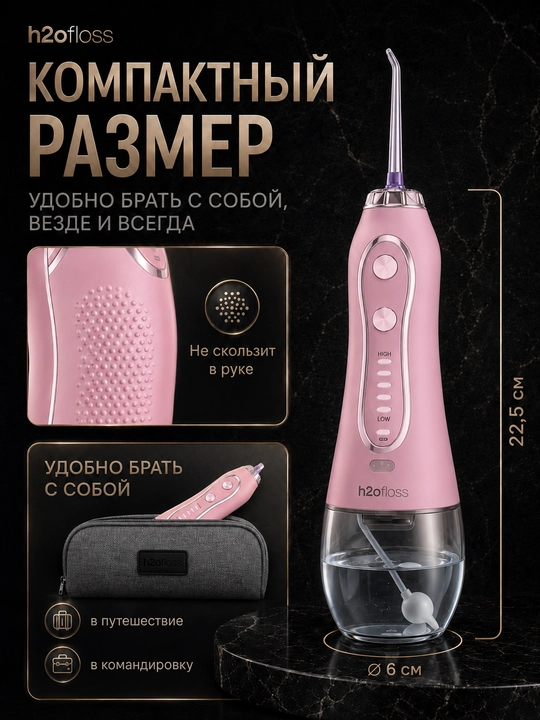 Ирригатор H2OFloss портативный, 5 режимов, 8 насадок, комплексный уход за зубами и деснами
