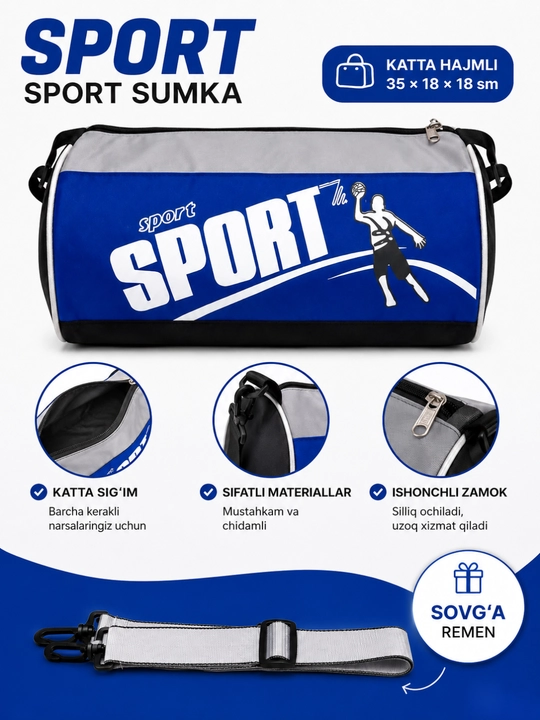 Sport sumkasi maktab va institut uchun sport sumkasi, keng sig'imli - 