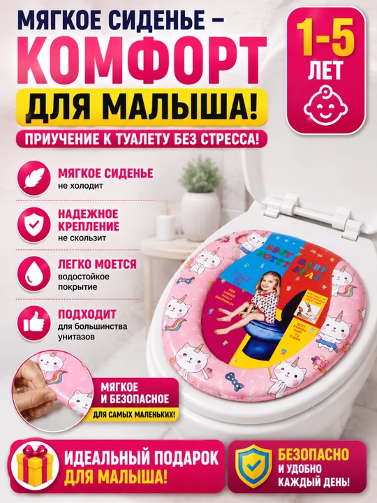 Детское мягкое сиденье для унитаза с крышкой, накладка на унитаз 1–5 лет