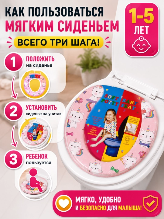 Детское мягкое сиденье для унитаза с крышкой, накладка на унитаз 1–5 лет