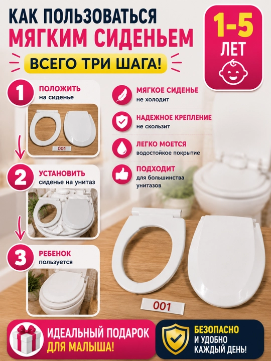 Детское мягкое сиденье для унитаза с крышкой, накладка на унитаз 1–5 лет