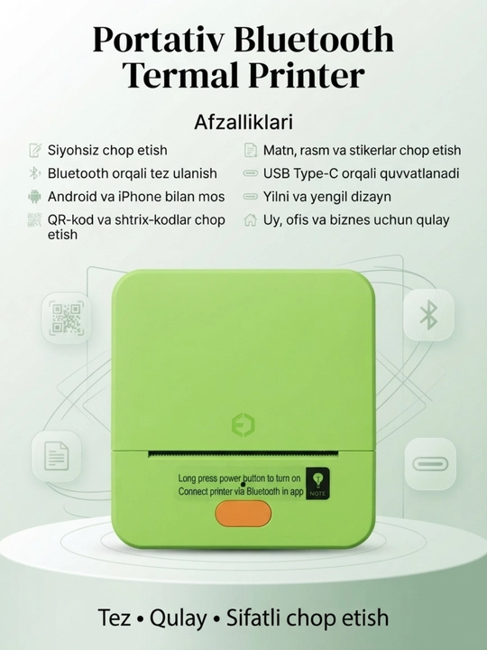 Bluetooth termal yorliq printeri iTech T1