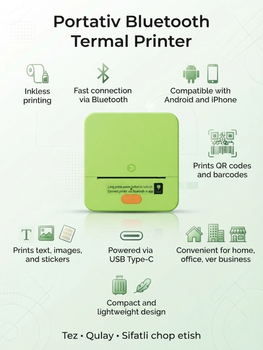 Портативный Bluetooth термопринтер для этикеток iTech T1 - 