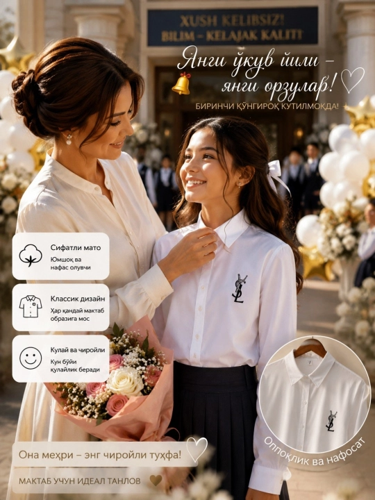 Школьная блузка для девочки, школьная форма, белая блузка