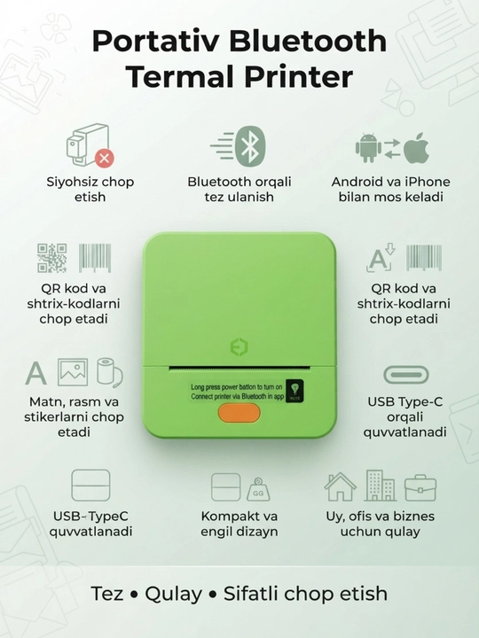 Bluetooth termal yorliq printeri iTech T1
