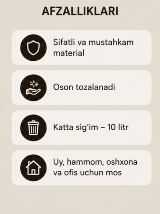 10 litrli ixcham pedal chelak — uy, ofis va oshxona uchun qulay, zamonaviy yechim