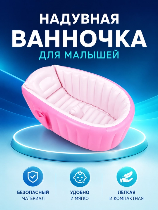 Детская надувная ванна, 98×65×30 см, с мягкими подушечками, переносной мини-бассейн - 
