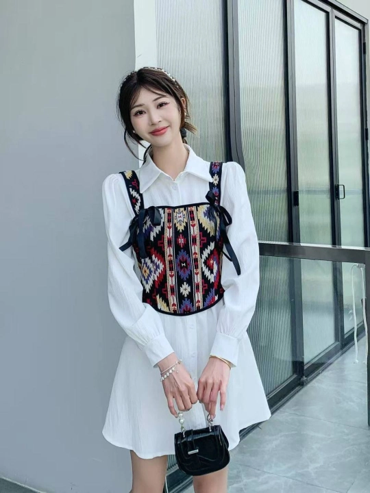 Ayollar uchun etnik naqshli korset, zamonaviy dekorativ corset top - 