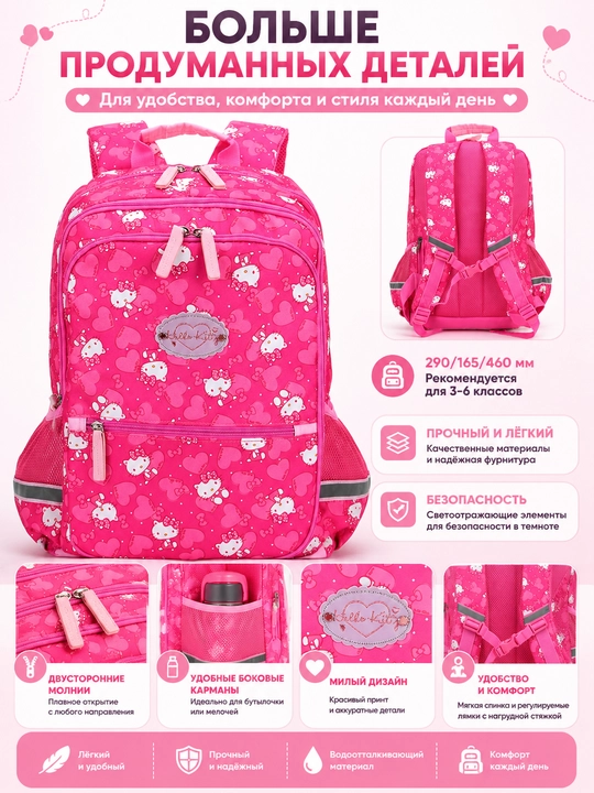 Qizlar uchun HELLO KITTY maktab ryukzaki, haqiqiy rasmlar tavsifda