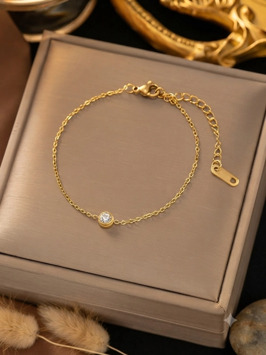Single Diamond nafis oyoq bilaguzugi — 14K Gold PVD qoplamali, oyoq bilaguzuglari, anklet