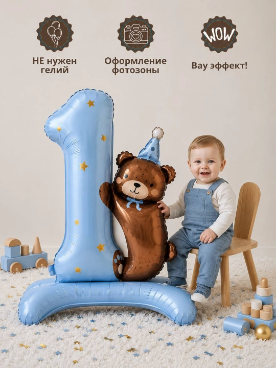 Набор воздушных шаров на день рождения 1 годик с фольгированной цифрой
