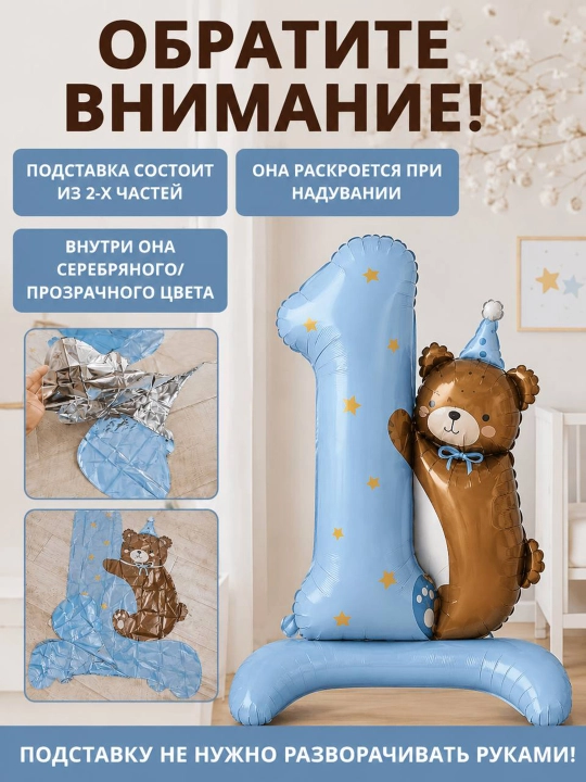 Набор воздушных шаров на день рождения 1 годик с фольгированной цифрой