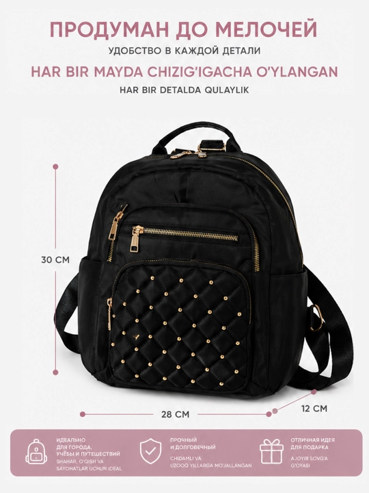 Ayollar sumkasi ryukzagi 2si1da butun mavsum uchun namlikka chidamli 28*30sm