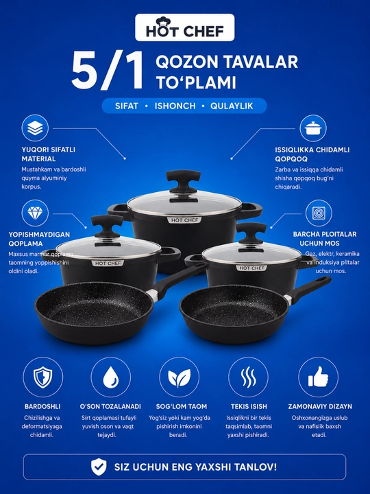 Hot Chef 5/1 qozonlar to'plami - 