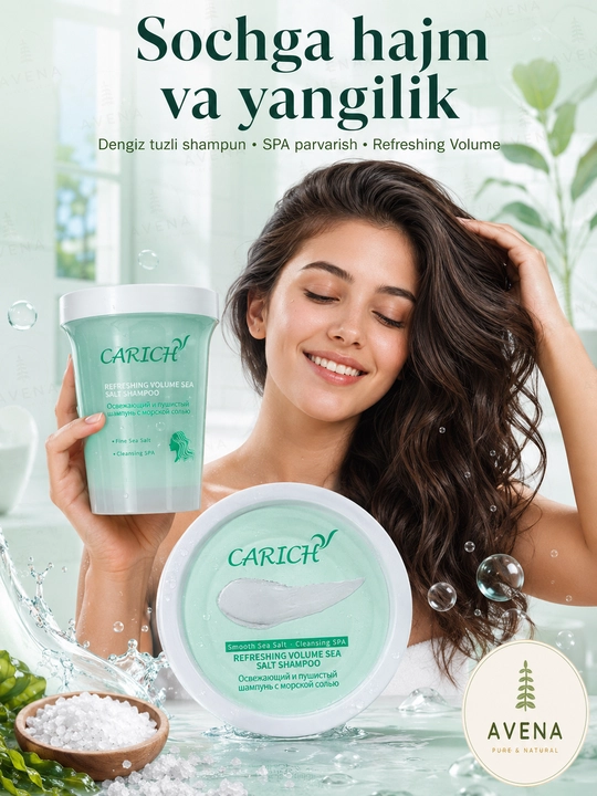 Carich dengiz tuzi shampuni — tabiiy Fine Sea Salt Cleansing SPA hajm beradi 