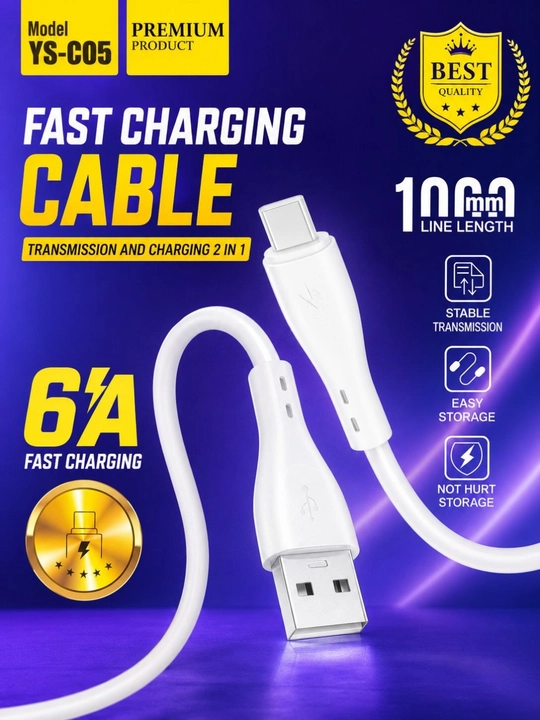 6A tez zaryadlash kabeli, USB Type-C kabel, 1 metr kabel, YS-C05 - 