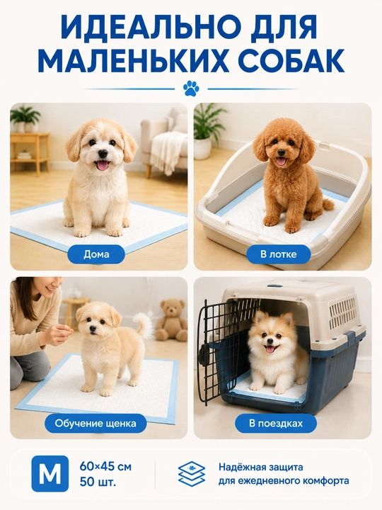 Itlar va mushuklar uchun bir martalik 60x45, 60x60 gigiyenik, shimib oluvchi yo‘rgaklar