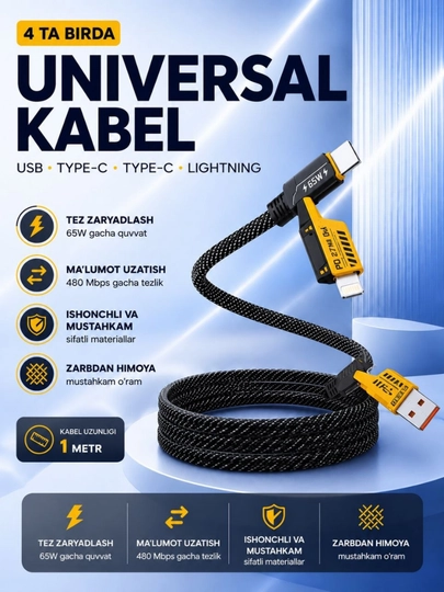 Transformer USB kabel, 4 tasi 1 da, Turbo, Type-C/Lightining - USB-A/Type C - 