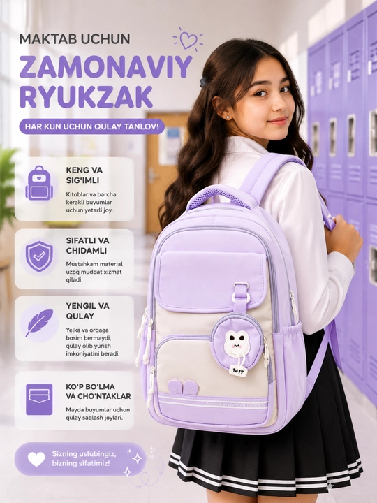 Ryukzak qizlar maktab ryugzak uchun katta hajmli suv o'tkazmaydigan maktab ryukzagi - 