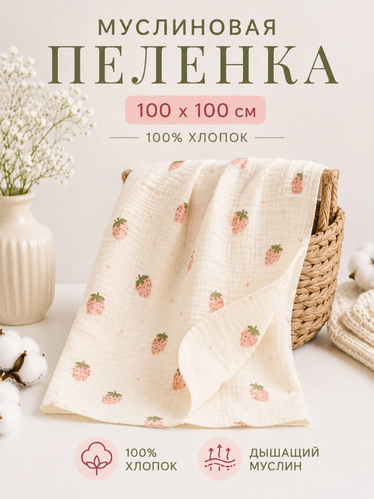 Chaqaloqlar uchun trikotaj yo'rgak, muslin 100% paxta, 100 x 100 sm - 