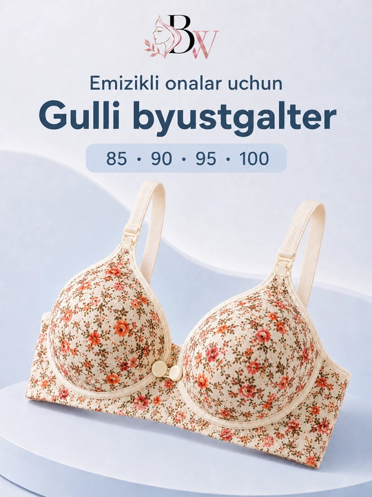 Emizikli ayollar uchun gulli byustgalter BellaWear, ochiladigan chashkali - 