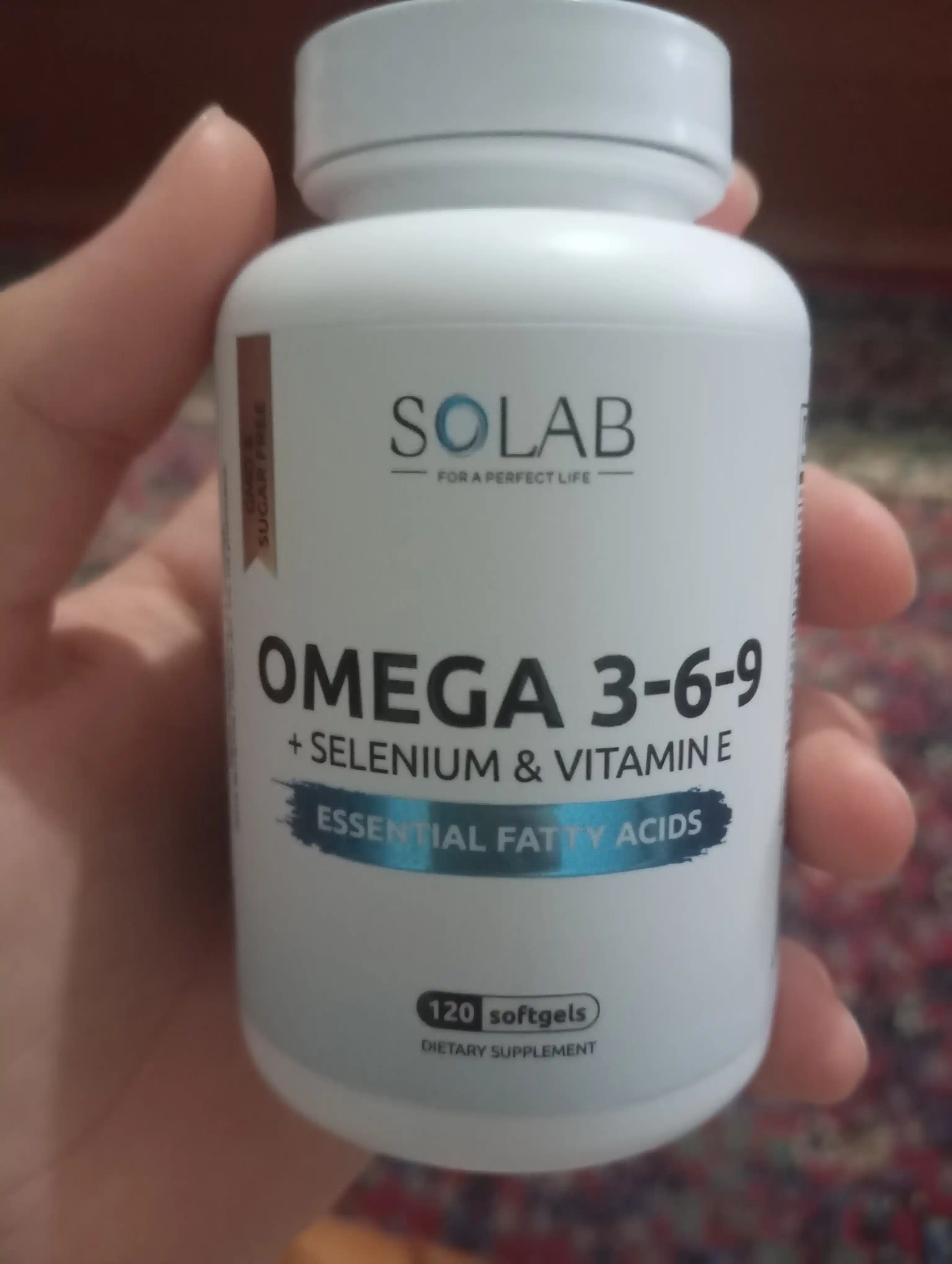 Omega 3-6-9, SOLAB, Selen va E vitamini bilan, 120 kapsula
