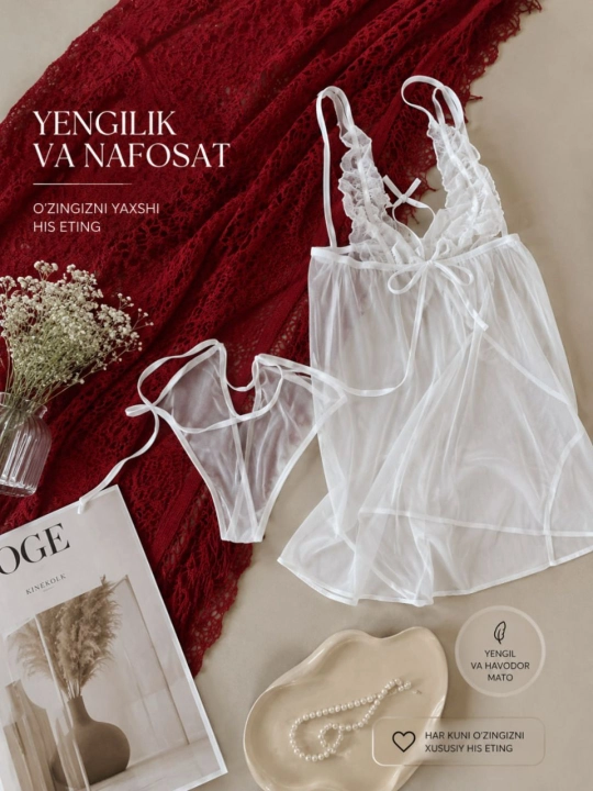 Ayollar penyuari, qizlar ichki kiymi, tungi ko`ylaklar, to`rli penuarlar, pijamalar