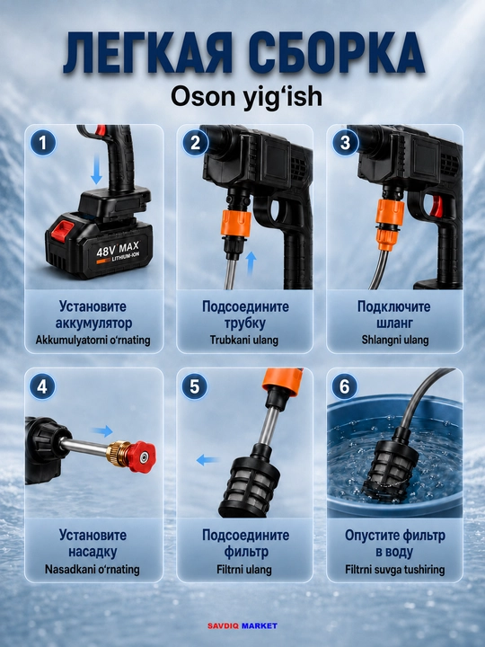 Avtomobil uchun yuqori bosimli akkumulyatorli yuvish moslamasi