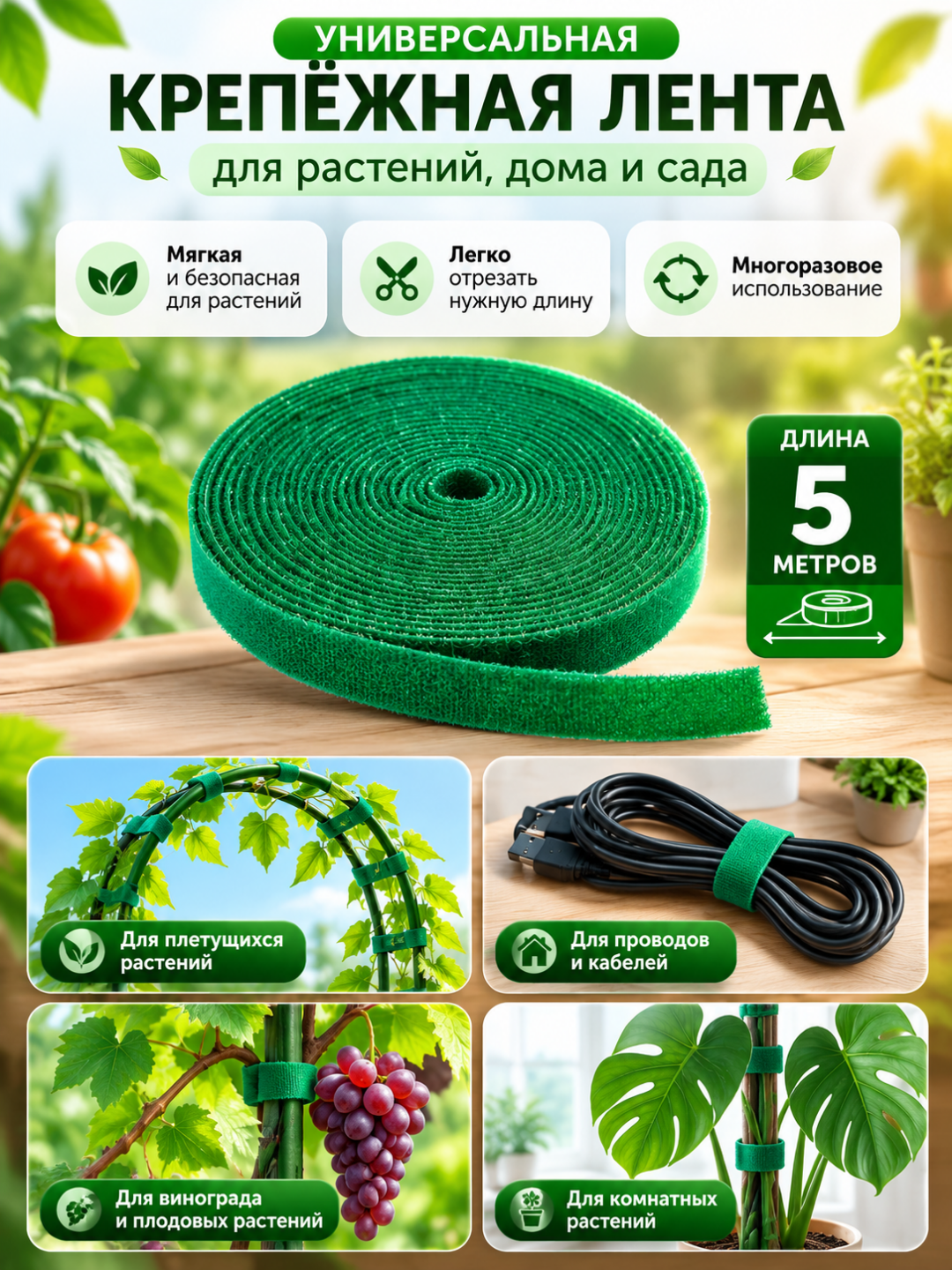 Опора для растений, Фиксатор для цветов и растений для поддержки стеблей, Клипсы, Липучка - 