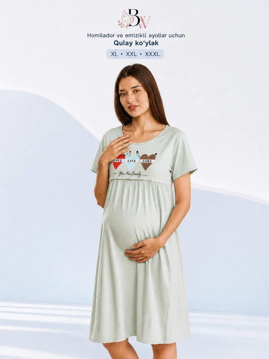 Homilador va emizikli ayollar uchun ko‘ylak, emizish uchun ochiladigan, XL–XXXL - 