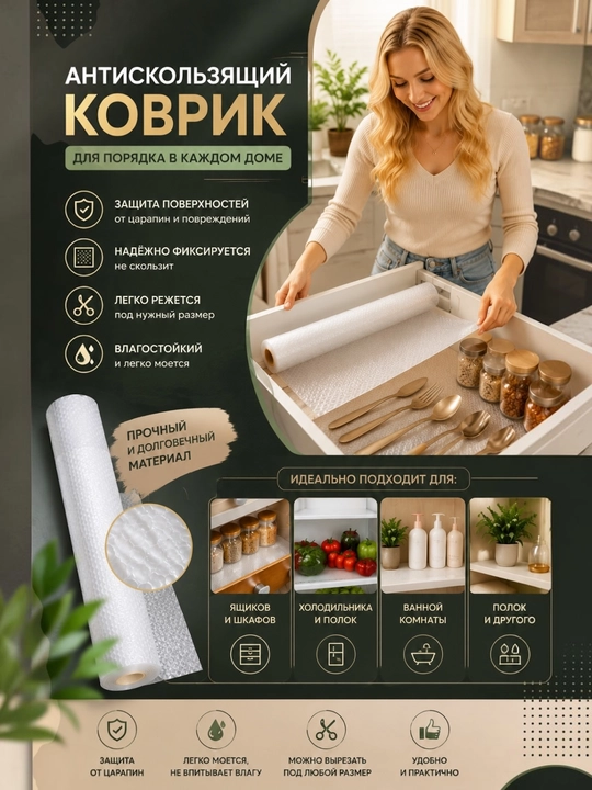Cиликоновый, противоскользящий коврик в рулоне, для холодильника и полок-5 и 1,5 метра - 