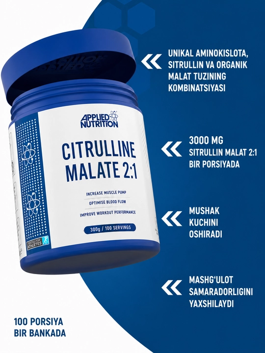 Applied Nutrition Sitrulin malati – Energiya, kuch, 100 porsiya, 300 g
