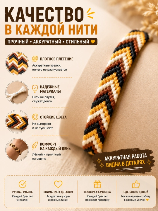 O'lda to'qilgan do'stlik bilaguzugi, rangli ipli uniseks bilaguzuk
