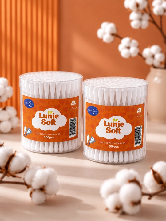 Ватные палочки Lunie Soft, 100% хлопок, гипоаллергенные, для косметики, 150/200/300 шт