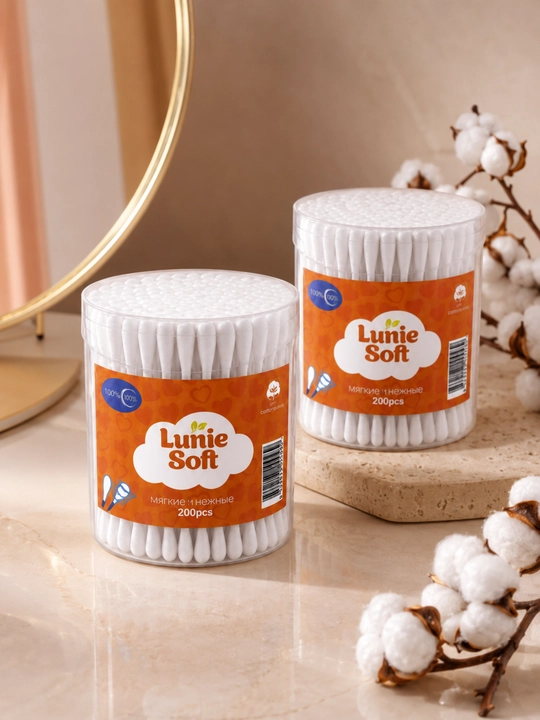 Ватные палочки Lunie Soft, 100% хлопок, гипоаллергенные, для косметики, 150/200/300 шт