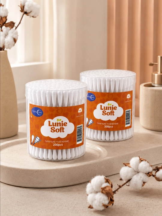 Ватные палочки Lunie Soft, 100% хлопок, гипоаллергенные, для косметики, 150/200/300 шт